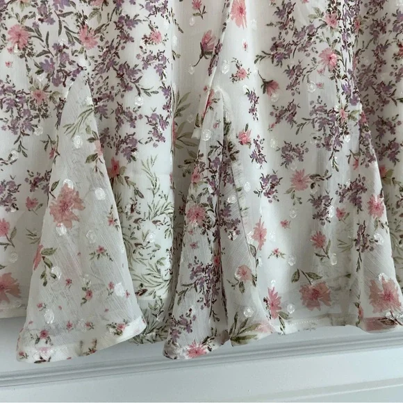 Mi Ami Ruffled Floral Skirt stretch Waste with Tie Front Size S - Picture 3 of 11